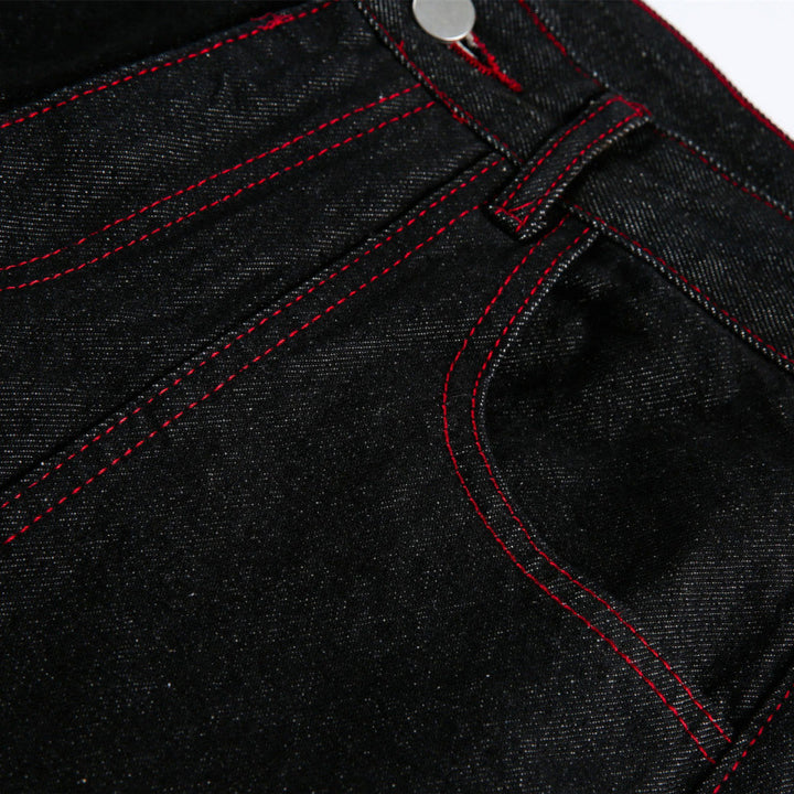Damen Weite High‑Waist Denim‑Hose im Utility‑Look mit Kontrastnähten Drune