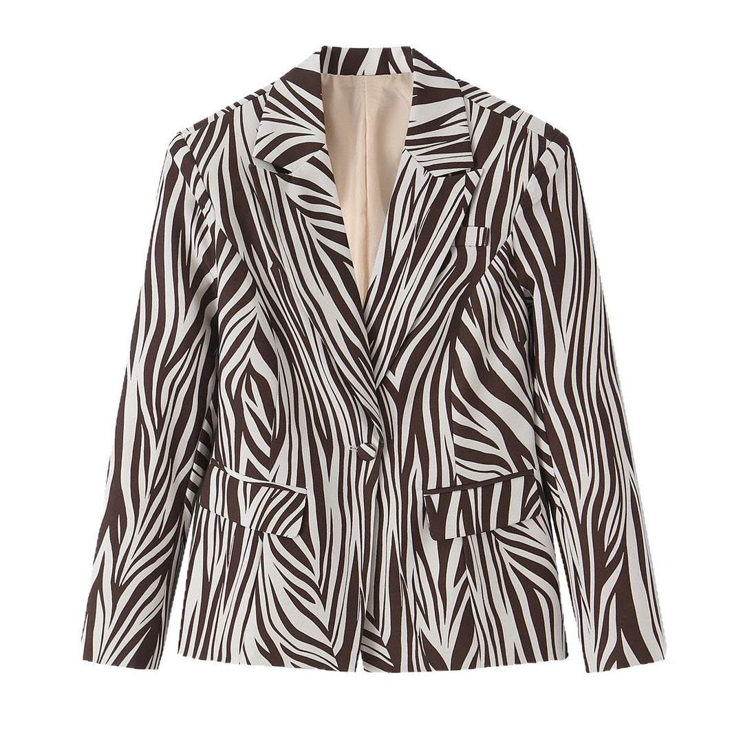 Damen Taillierter Zebra-Print Blazer mit Reverskragen und Pattentaschen Drune