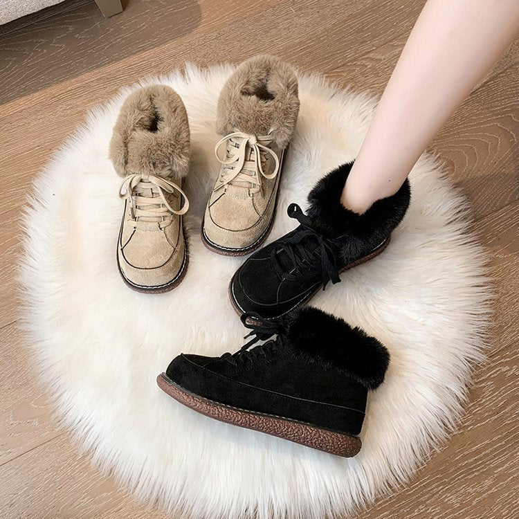 Damen  gefütterte Schnür-Boots mit Kunstfellkragen und rutschfester Plateau-Sohle Drune