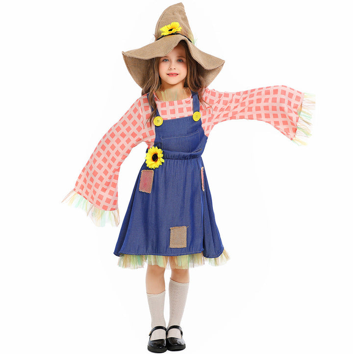 Mädchen Schürzenkleid mit Sonnenblumen-Akzenten und Hut Drune