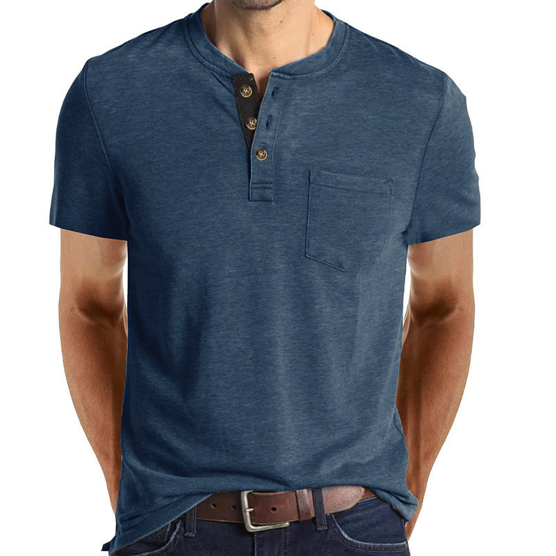 Herren T-Shirt mit strukturiertem Kragen und Brusttasche Drune