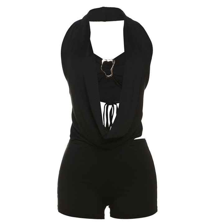 Damen Eleganter Badeanzug mit tiefem V-Ausschnitt und Wickeldetails Drune