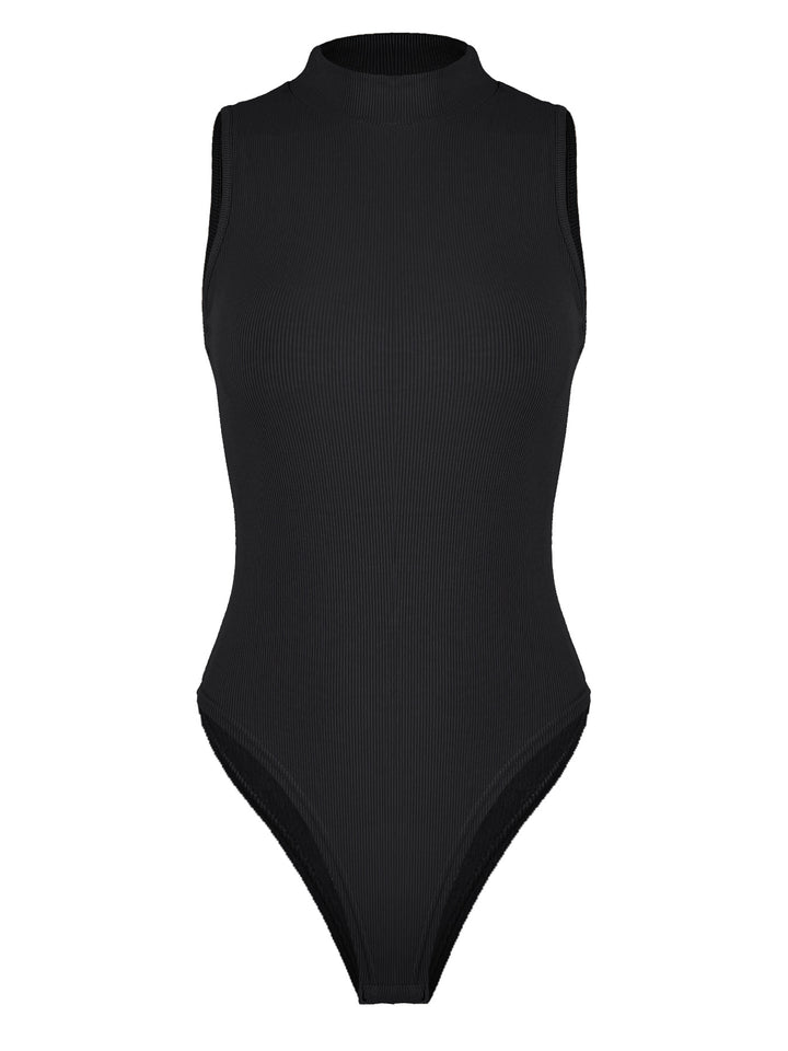 Damen Hochwertiger ärmelloser Body mit hohem Kragen und Ripp-Design Drune