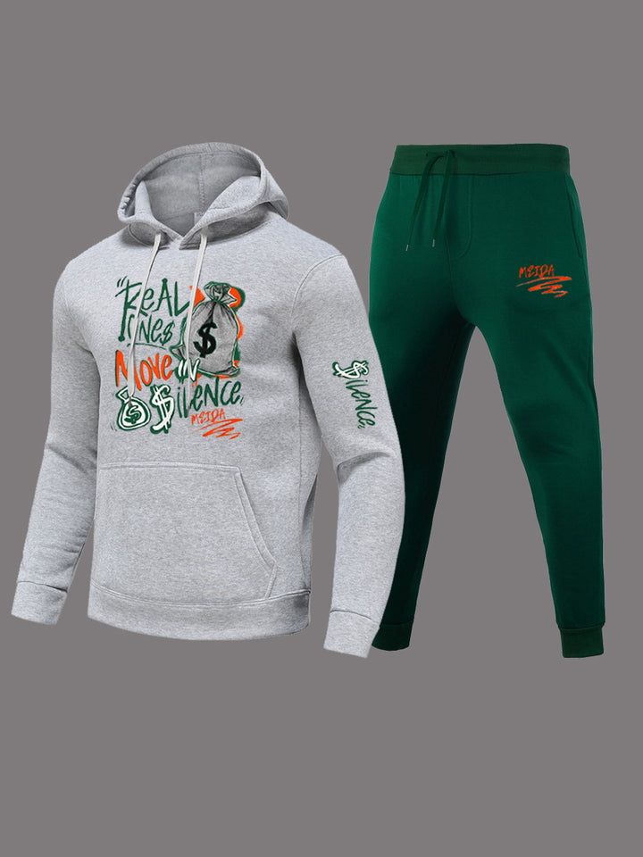 Damen Sportliches Hoodie und Jogginghose Set mit kreativem Grafikdruck Drune