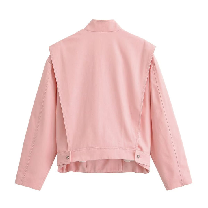 Damen asymmetrische Oversize-Jacke mit hohem Stehkragen und dekorativer Knopfleiste Drune