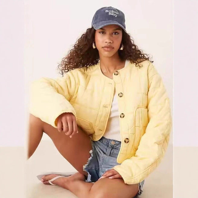 Damen gesteppte Übergangsjacke mit praktischen Druckknöpfen und Taschen Drune