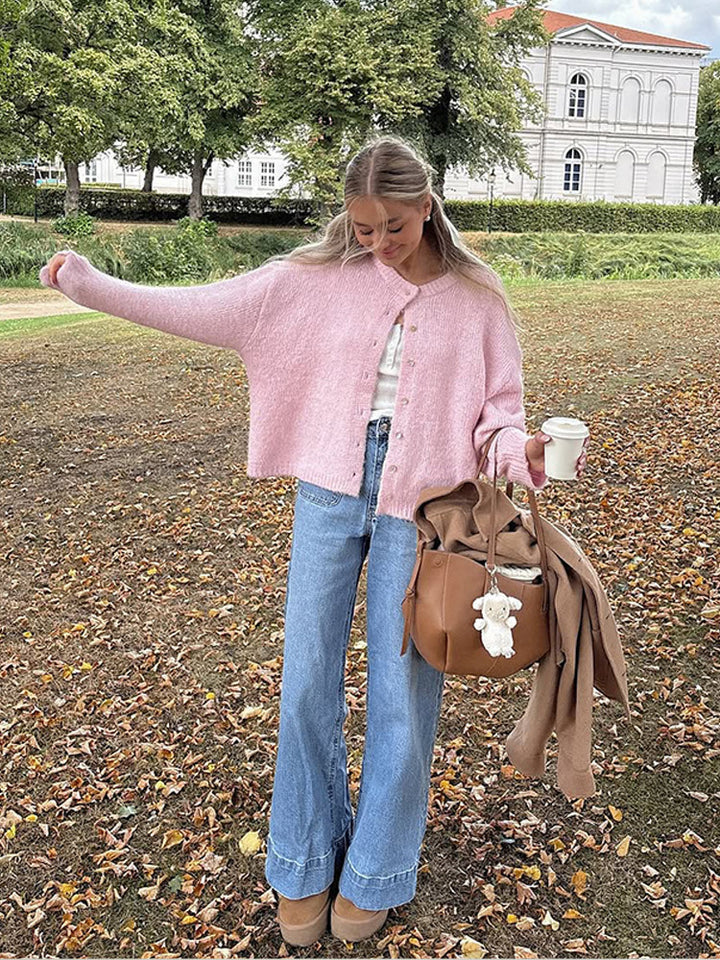 Damen lässige Strickjacke mit weitem Schnitt und Knopfdetails Drune