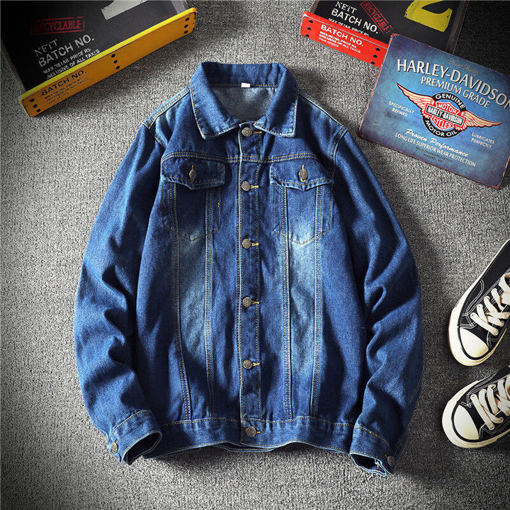 Herren nan taillierte Trucker-Denimjacke mit Pattentaschen, Metallknopfleiste und kontrastierenden Nähten Drune
