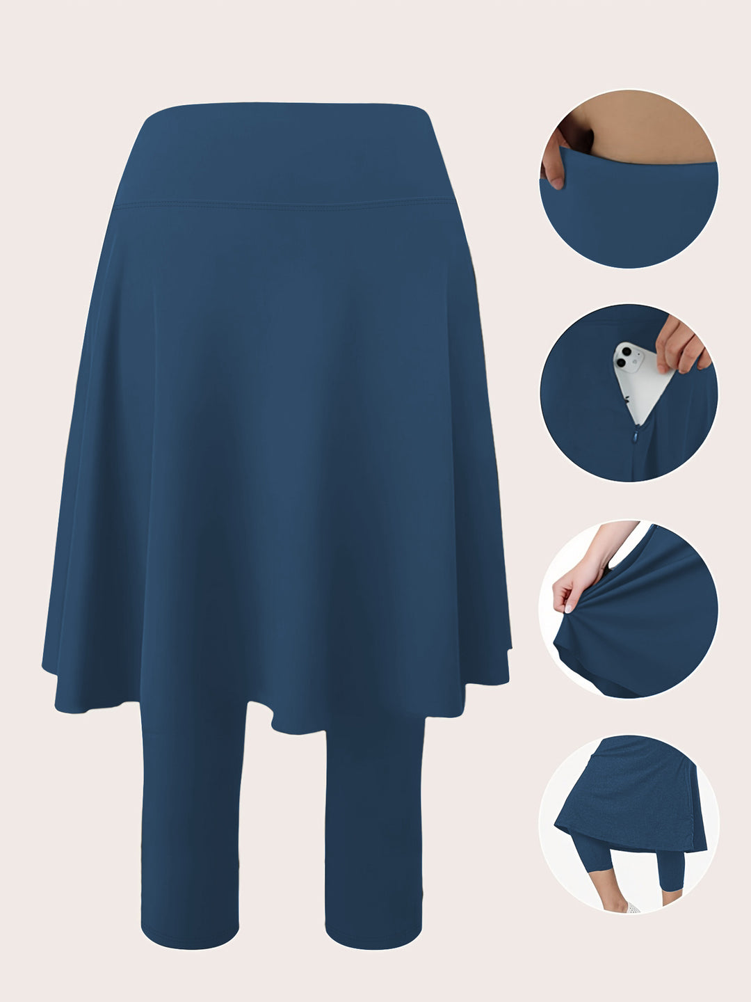 Damen Leggings mit integriertem Rock hoher Taillenbund und Seitentasche Drune