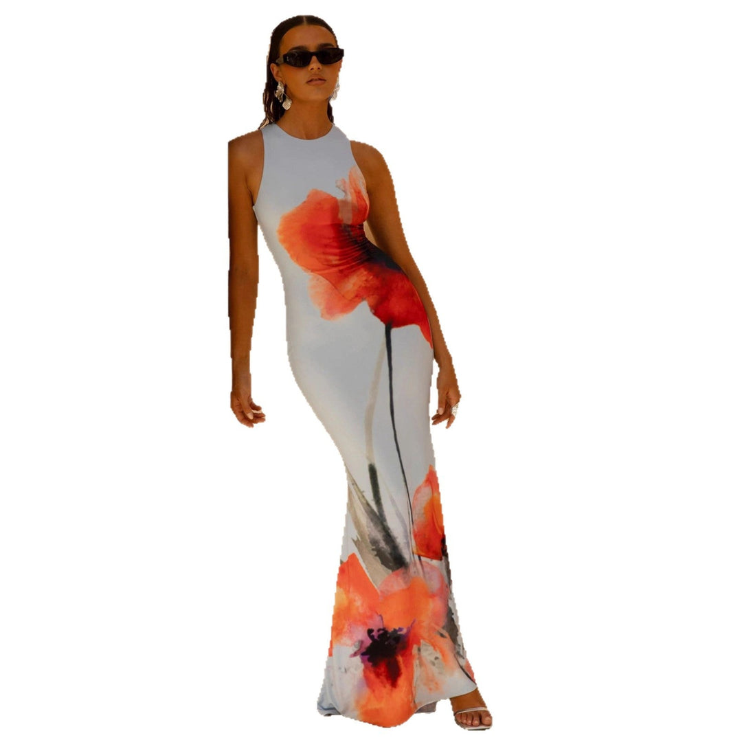 Damen Maxikleid mit floralen Akzenten und figurbetontem Schnitt Drune