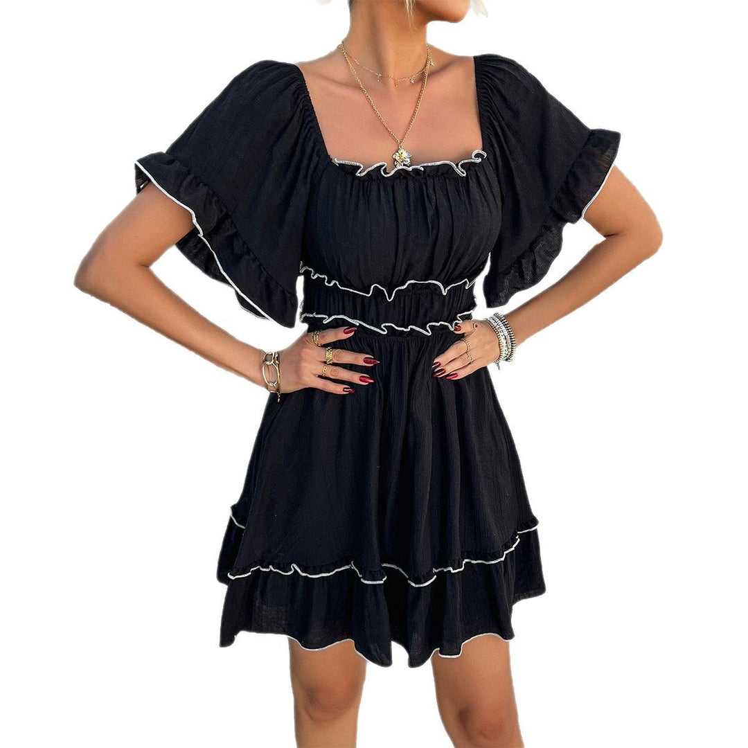 Damen romantisches Rüschensommerkleid mit elastischem Taillenbund Drune