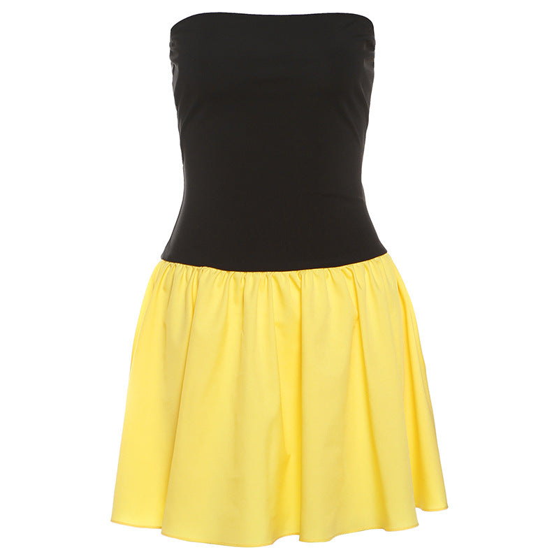 Damen Doppellagiges Wickelkleid mit trägerlosem Oberteil und fließendem Rock Drune