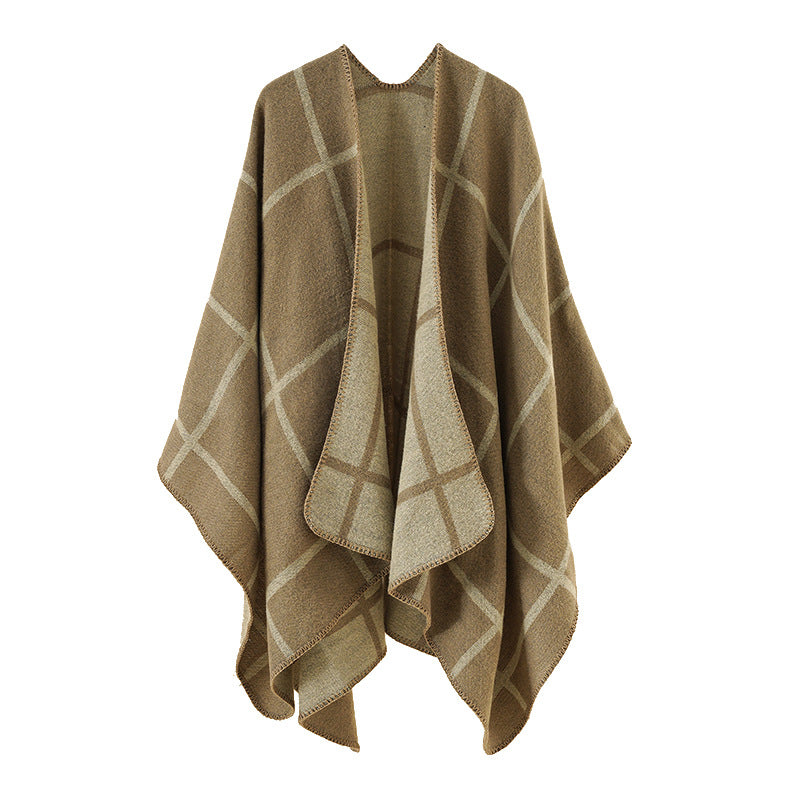 Damen Reversibler Oversize-Umhang mit großem Karomuster und offener Front Drune