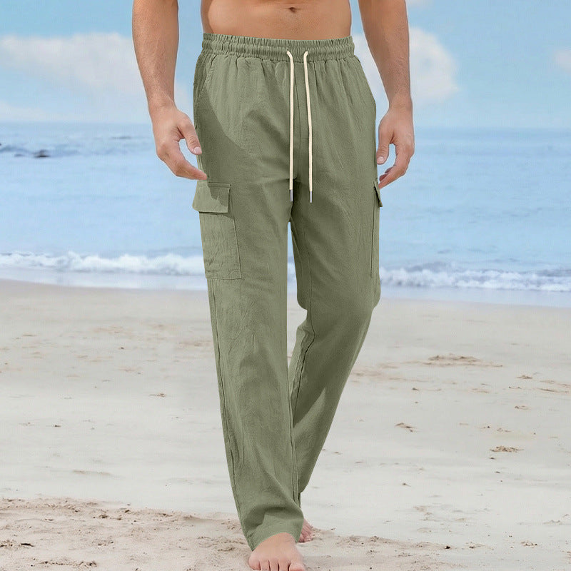 Herren Cargo-Strandhose aus Leinenmix mit elastischem Bund und Kordelzug Drune