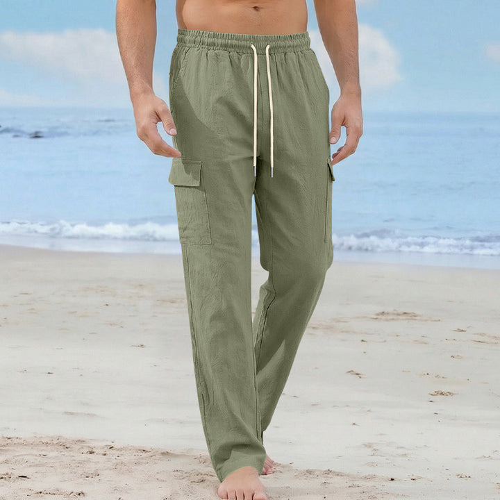 Herren Cargo-Strandhose aus Leinenmix mit elastischem Bund und Kordelzug Drune