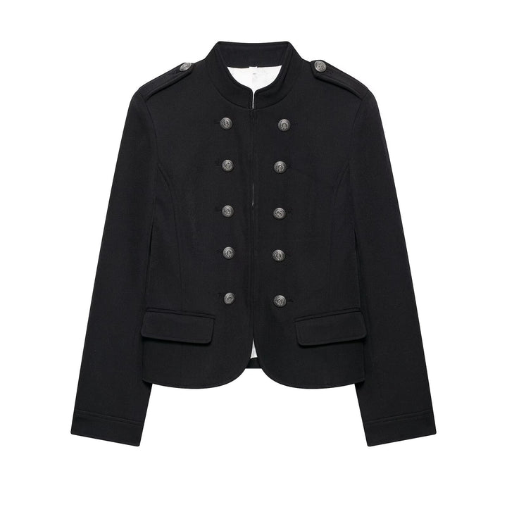 Damen Taillierte Military-Shortjacke mit Stehkragen und Doppelreihe Drune