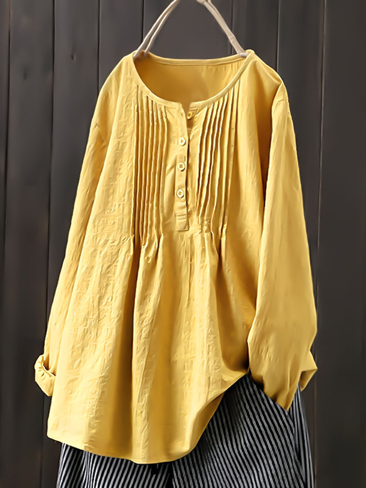 Damen Bluse mit Falten und Knopfleiste Drune