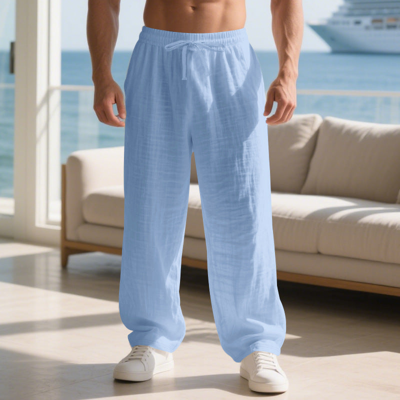 Herren lockere Sommerhose aus leichtem Leinenmaterial mit elastischem Bund und Seitentaschen Drune
