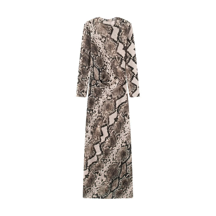 Damen Langes Bodycon-Maxikleid mit Rundhals und Schlangenprint Drune