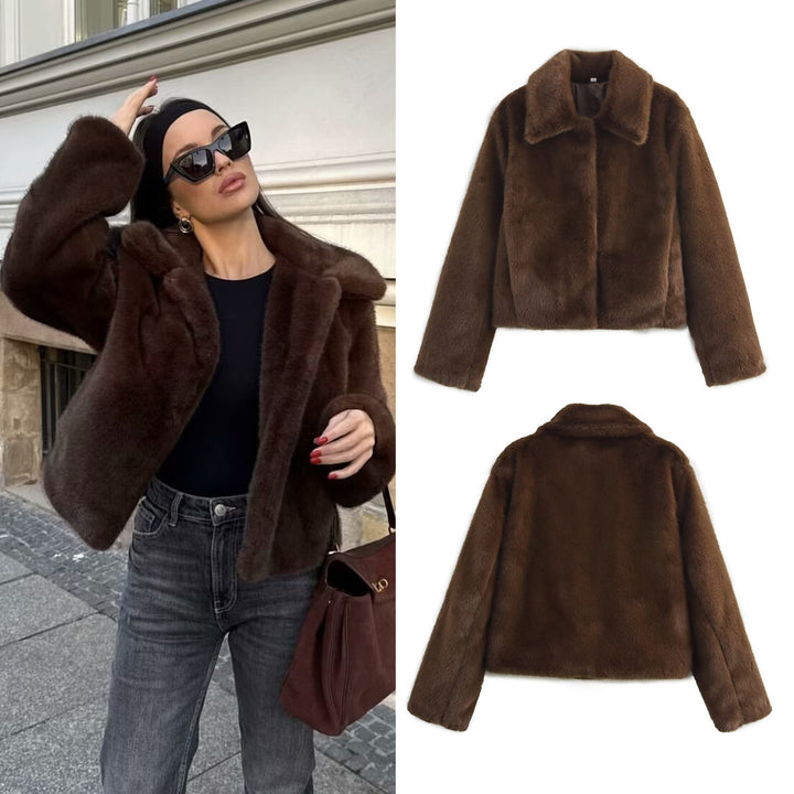 Damen elegante und weiche Kurzjacke mit Teddyfutter Drune