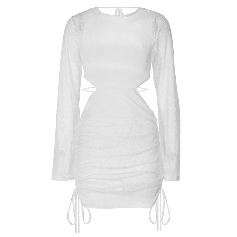 Damen kurzes Kleid mit durchscheinenden Einsätzen und seitlicher Raffung Drune