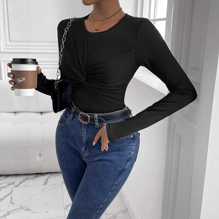 Damen Figurbetontes Langarmshirt mit Twist-Detail und Rundhalsausschnitt Drune