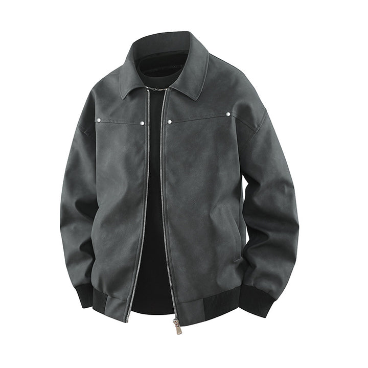 Herren Vintage-inspirierte Veloursleder-Optik Bomberjacke mit Hemdkragen & Rippbund Drune