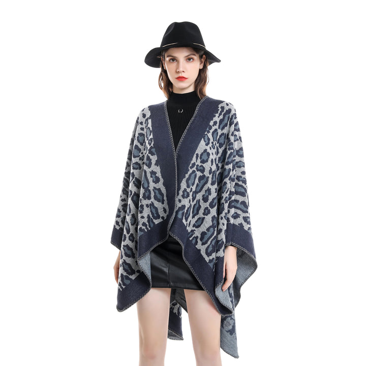 Damen Grobgewebter Jacquard‑Umhang mit Leo‑Print und offener Kimono‑Silhouette Drune