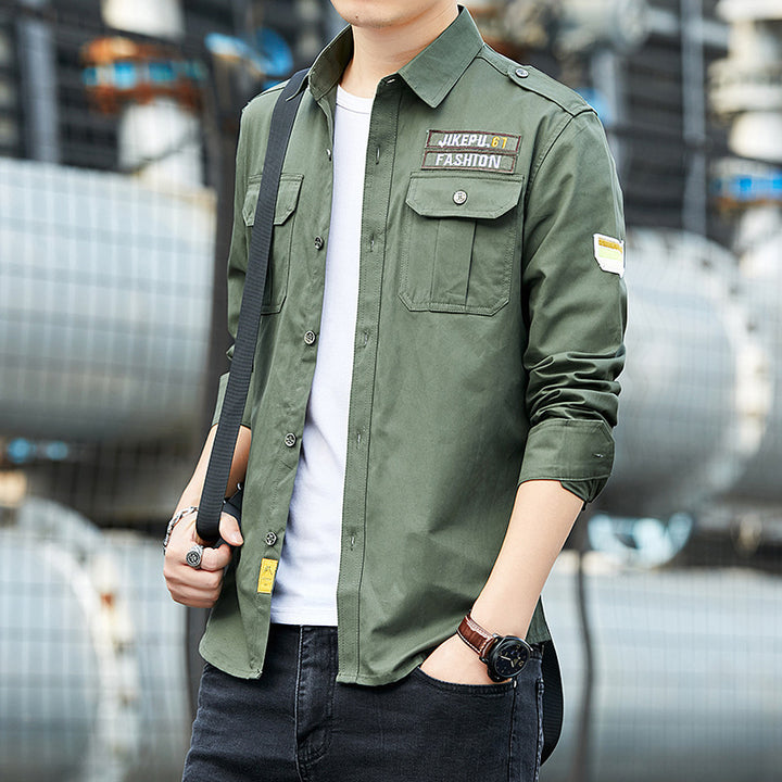 Herren Overshirt im Military-Utility-Stil mit Schulterpatten, Brustklappen und leichtem Baumwollmix Drune