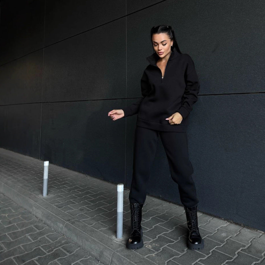 Damen kuscheliger Sweatanzug mit hohem Kragen und praktischen Reißverschlussdetails Drune