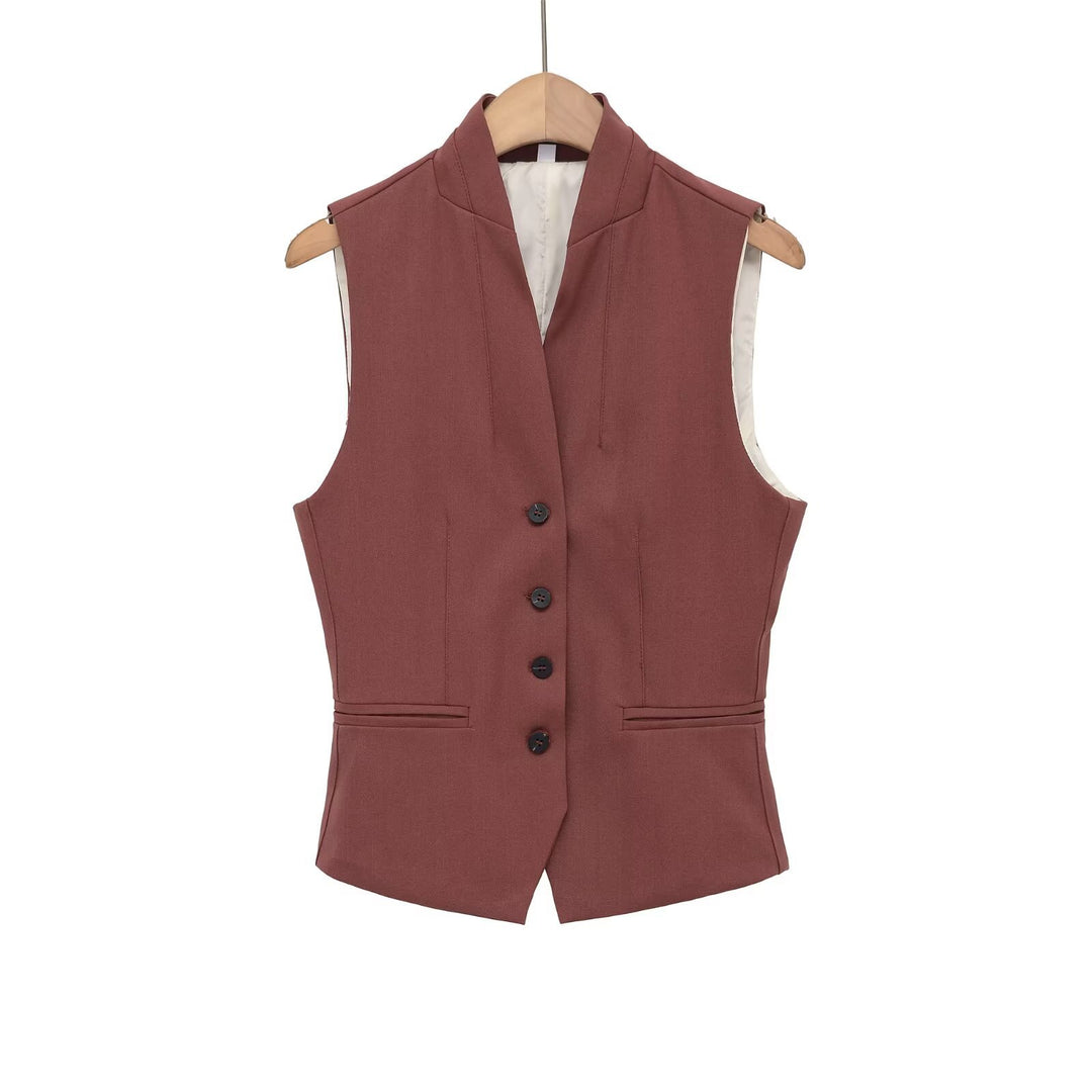 Damen elegante Weste mit schmalem Kragen Drune