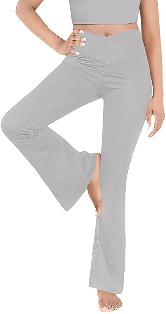 Damen nan taillenhohe Yogahose mit überkreuztem Bund und ausgestelltem Saum mit Schlitz Drune
