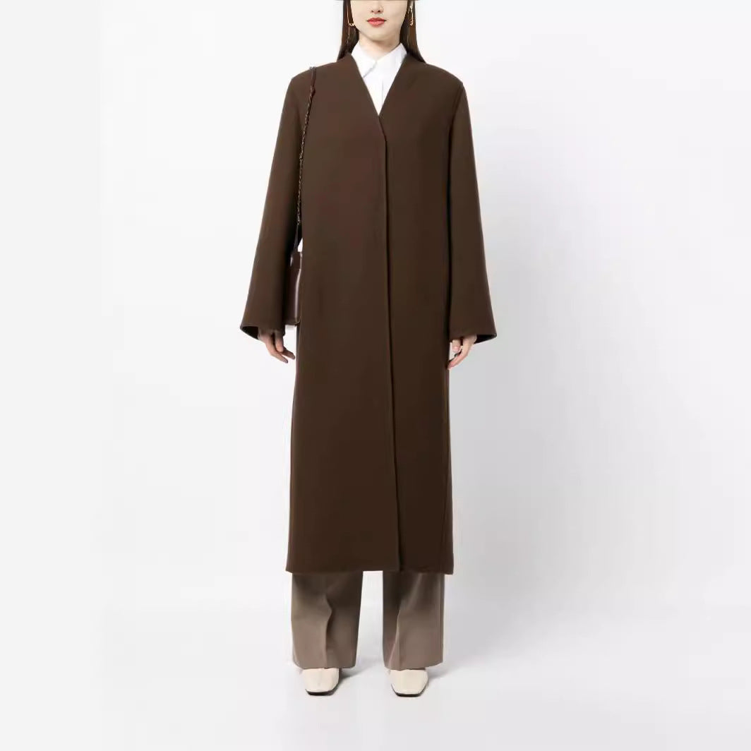 Damen Maxilanger minimalistischer Mantel mit verdeckter Front und kastiger Schulter Drune