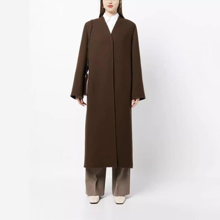 Damen Maxilanger minimalistischer Mantel mit verdeckter Front und kastiger Schulter Drune