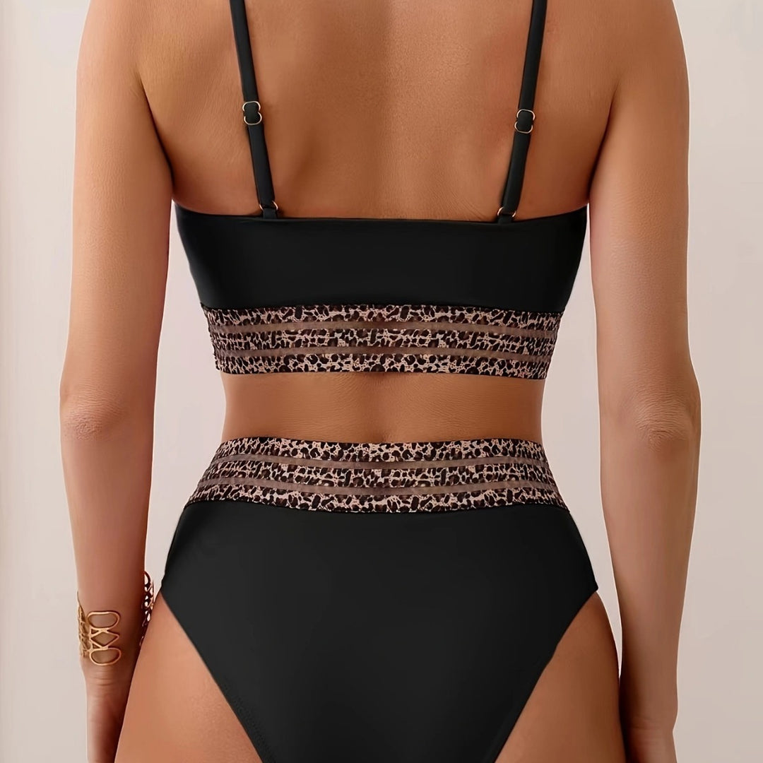 Damen Bikini-Top mit hoch geschnittenem Unterteil und Leopardendruck Drune