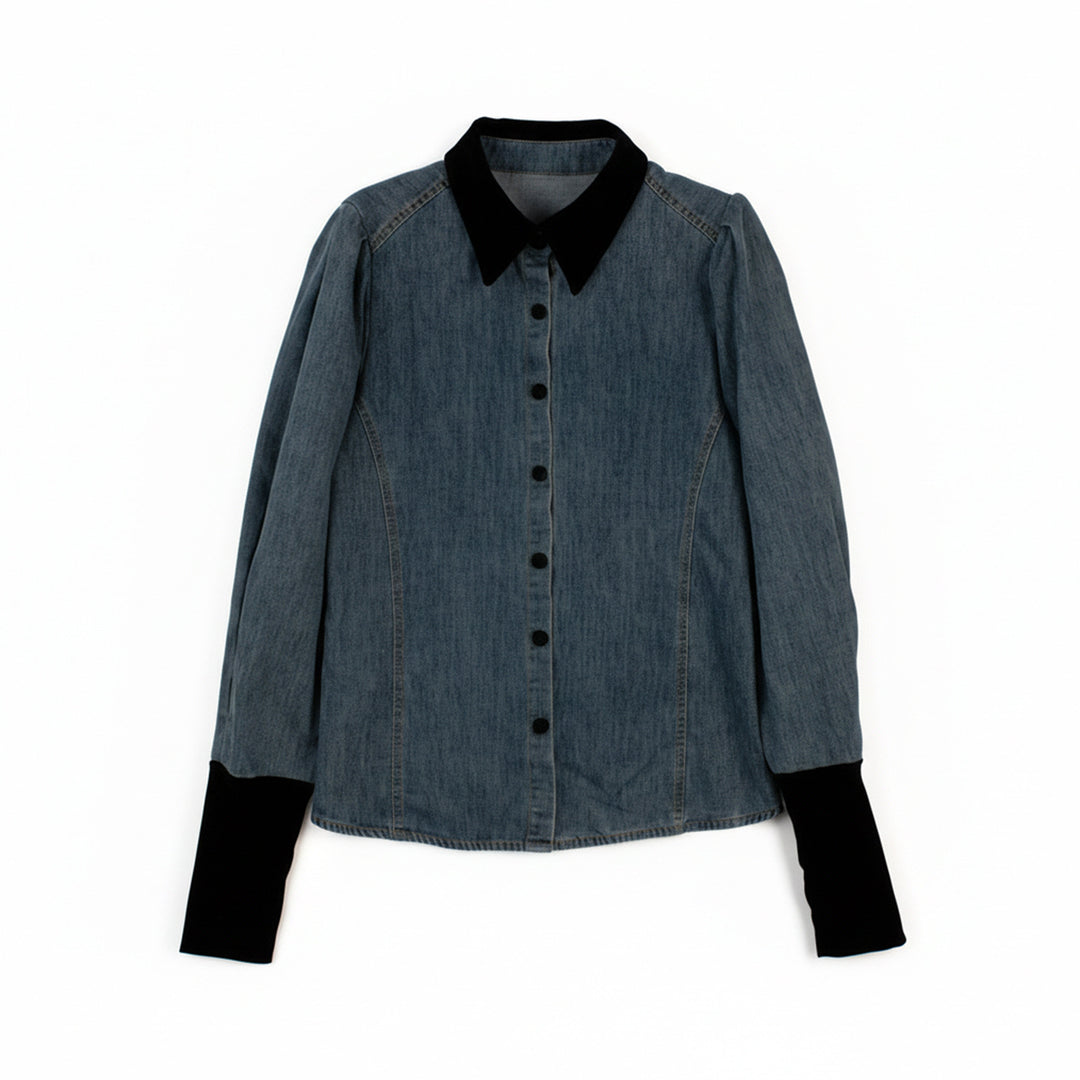 Damen Denimbluse mit Elegantem Kragen Drune