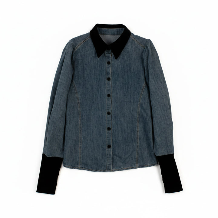 Damen Denimbluse mit Elegantem Kragen Drune