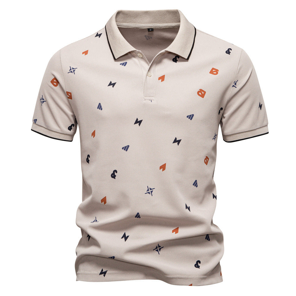 Herren nan legeres kurzärmeliges Piqué-Poloshirt mit geometrischem Allover-Print, Kentkragen und kontrastbesatz Drune