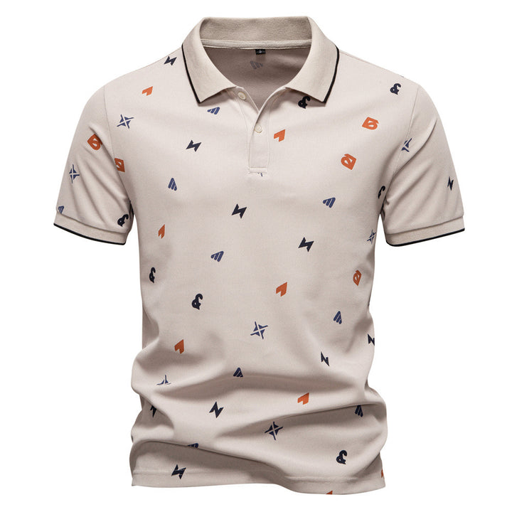 Herren nan legeres kurzärmeliges Piqué-Poloshirt mit geometrischem Allover-Print, Kentkragen und kontrastbesatz Drune