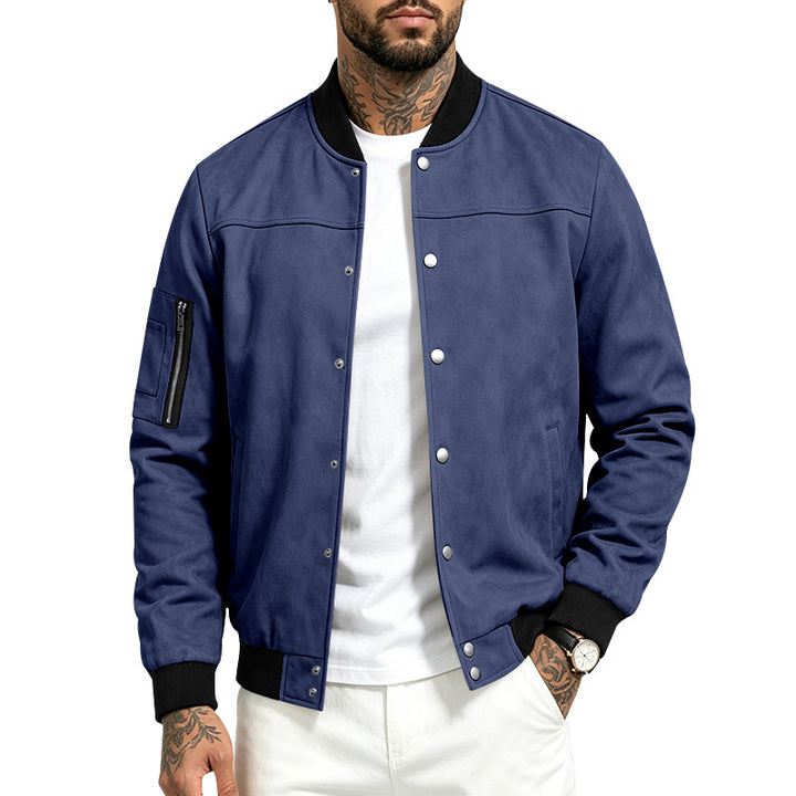 Herren Veloursleder‑Optik Bomberjacke mit Druckknopfleiste, Ärmeltasche und Rippbündchen Drune