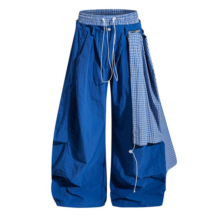 Damen weite Baggy-Hose mit asymmetrischem Karo-Seitenteil und Tunnelzug Drune