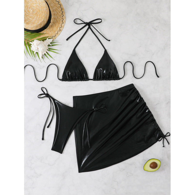 Damen Glänzendes Triangel-Bikini-Set mit Wickelrock Drune