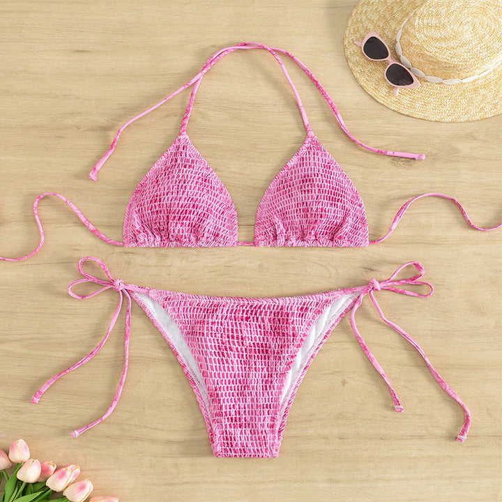 Damen Triangelbikini mit verspieltem Blütenmuster und einstellbaren Bindebändern Drune