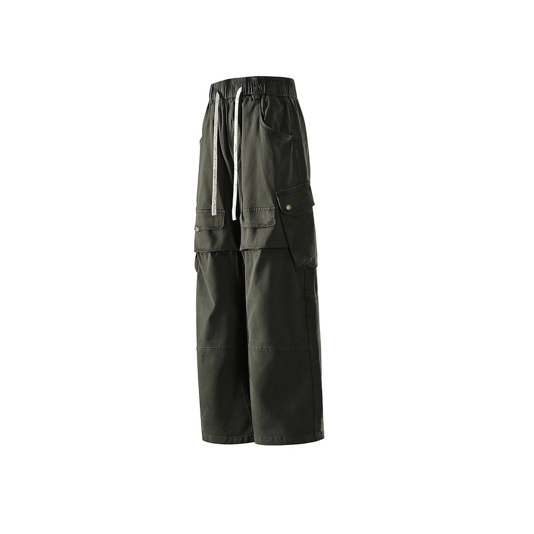 Herren weite Cargo-Hose mit elastischem Bund, Kordelzug und großzügigen Klapp-Utility-Taschen Drune