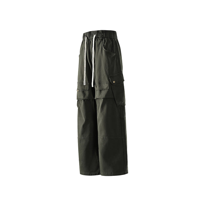 Herren weite Cargo-Hose mit elastischem Bund, Kordelzug und großzügigen Klapp-Utility-Taschen Drune