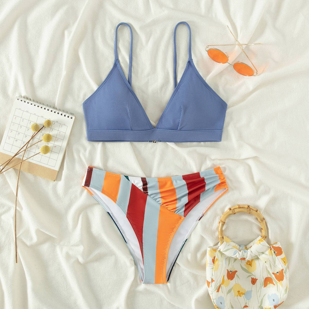 Damen Zweiteiliges Bikini-Set mit modernem Mix aus geometrischen Mustern und verstellbaren Trägern Drune