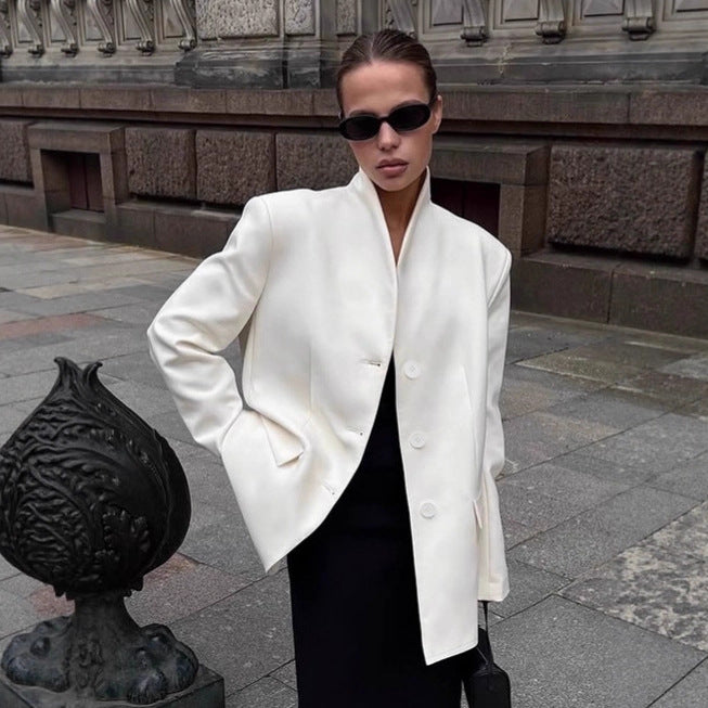 Damen Modischer Oversized Blazer mit strukturiertem Kragen und eleganten Knopfdetails Drune
