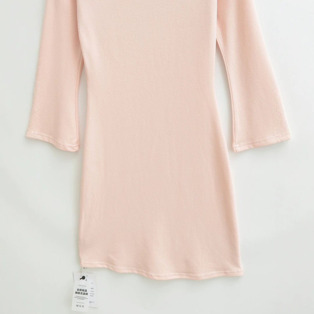 Damen Figurnahes Midikleid mit weitem Rundhals und Glockenärmeln Drune