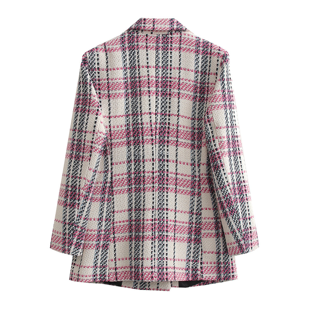 Damen Bouclé-Tweed Longblazer mit Doppelreihigem Verschluss und Pattentaschen Drune