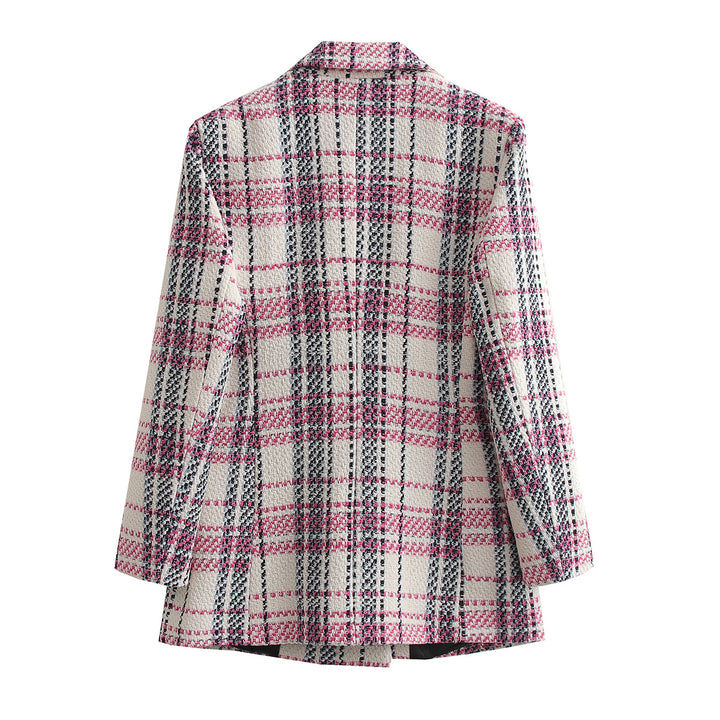 Damen Bouclé-Tweed Longblazer mit Doppelreihigem Verschluss und Pattentaschen Drune